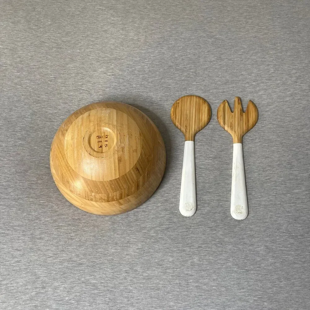 IKEA Blanda Matt Bamboo Serving Bowl & Salad Serving 3 PCS. Set